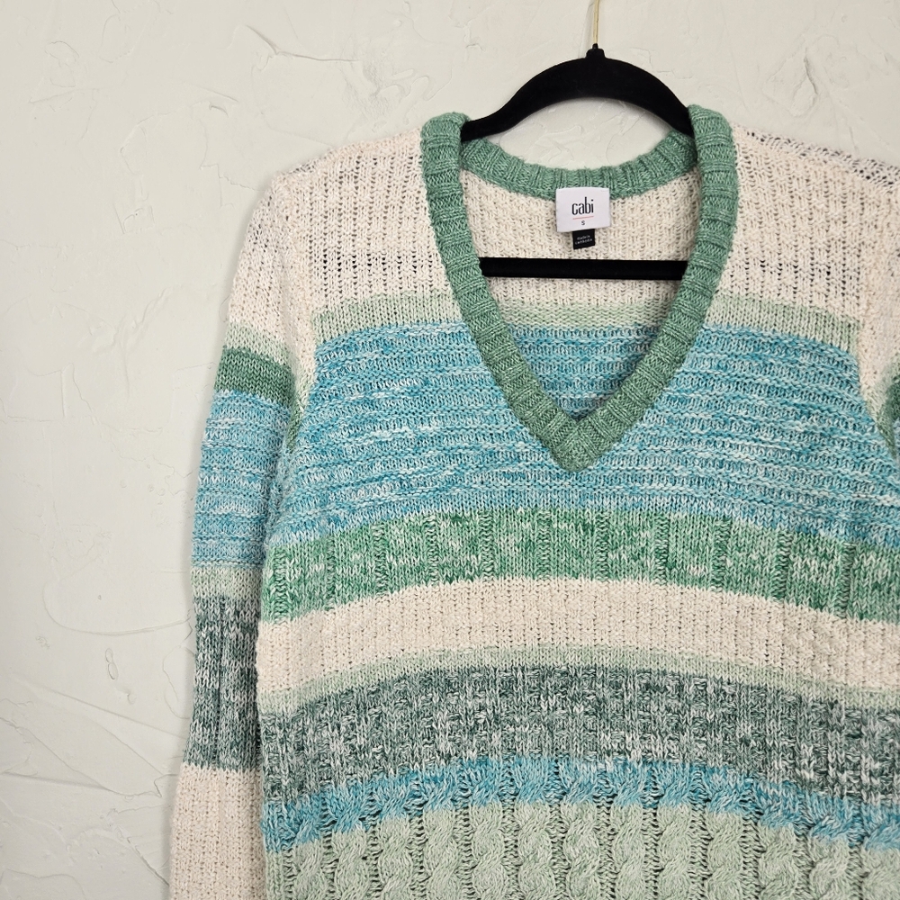 Cabi Knit Color Block Green Blue Sweater - Picture 3 of 8